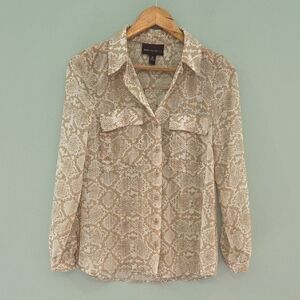 Dana Buchman Tan and Cream With Gold Thread Sheer Snake Skin Print Size XS